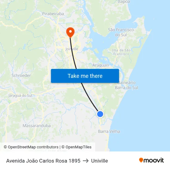 Avenida João Carlos Rosa 1895 to Univille map