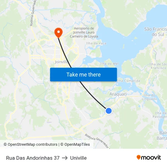 Rua Das Andorinhas 37 to Univille map