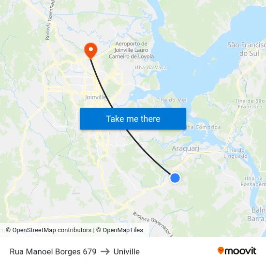 Rua Manoel Borges 679 to Univille map