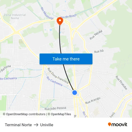 Terminal Norte to Univille map