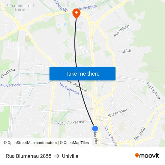 Rua Blumenau 2855 to Univille map