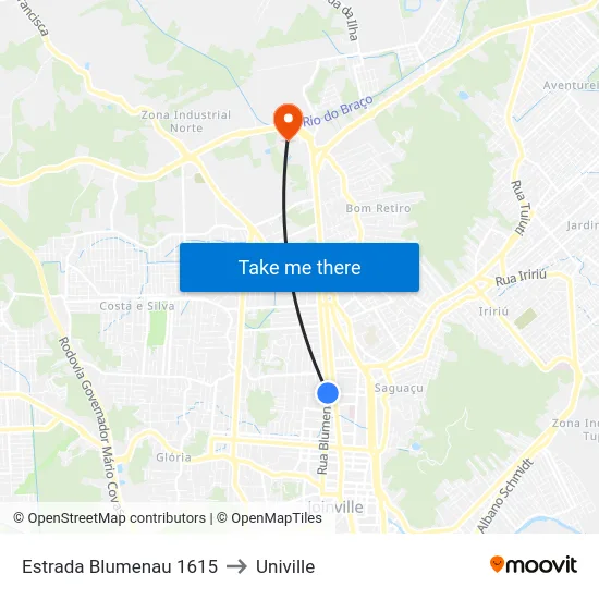 Estrada Blumenau 1615 to Univille map
