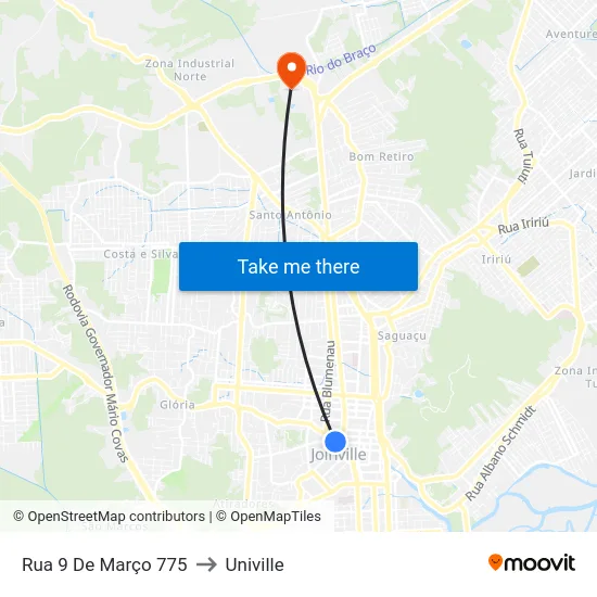 Rua 9 De Março 775 to Univille map