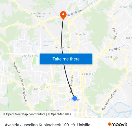Avenida Juscelino Kubitscheck 100 to Univille map