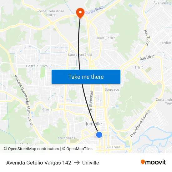 Avenida Getúlio Vargas 142 to Univille map