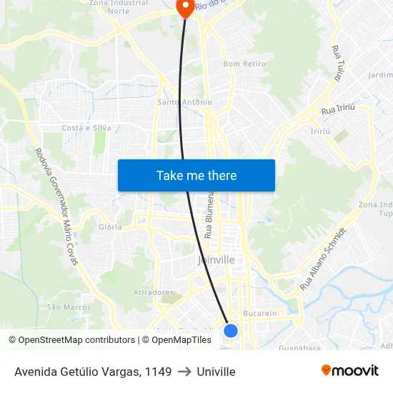 Avenida Getúlio Vargas, 1149 to Univille map
