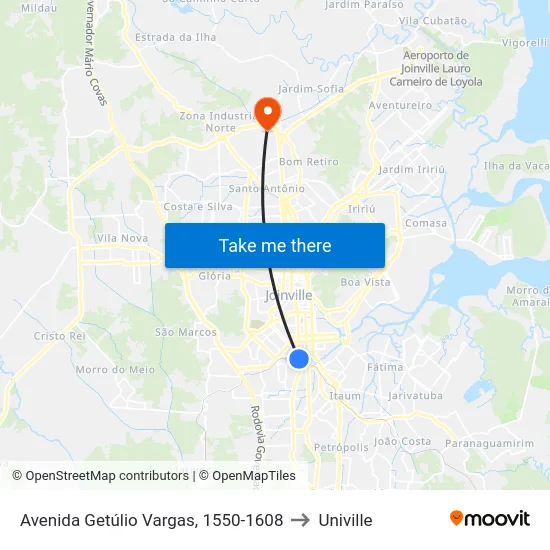 Avenida Getúlio Vargas, 1550-1608 to Univille map