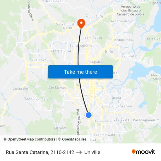 Rua Santa Catarina, 2110-2142 to Univille map