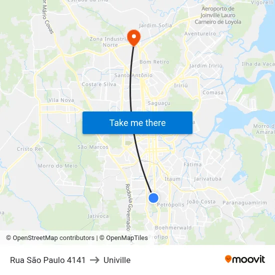 Rua São Paulo 4141 to Univille map