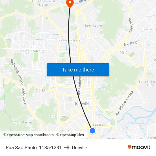 Rua São Paulo, 1185-1231 to Univille map