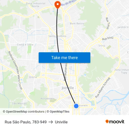 Rua São Paulo, 783-949 to Univille map