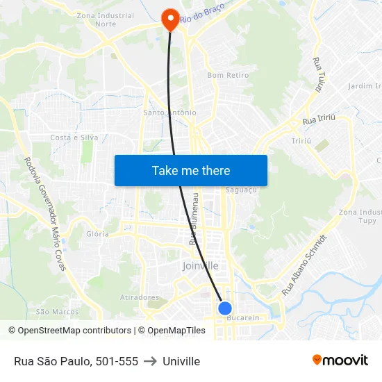 Rua São Paulo, 501-555 to Univille map