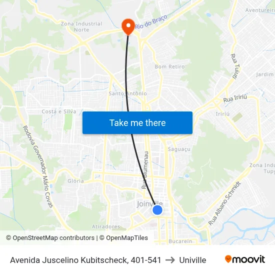 Avenida Juscelino Kubitscheck, 401-541 to Univille map