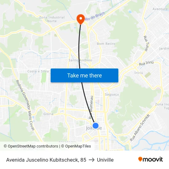 Avenida Juscelino Kubitscheck, 85 to Univille map