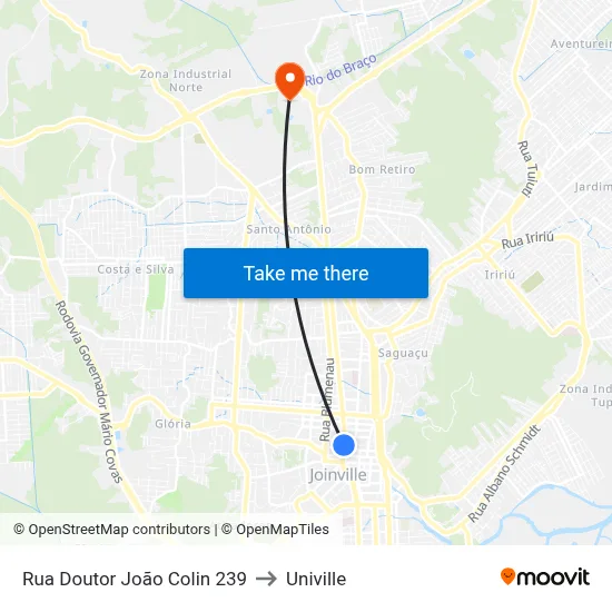 Rua Doutor João Colin 239 to Univille map