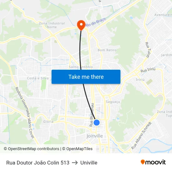 Rua Doutor João Colin 513 to Univille map