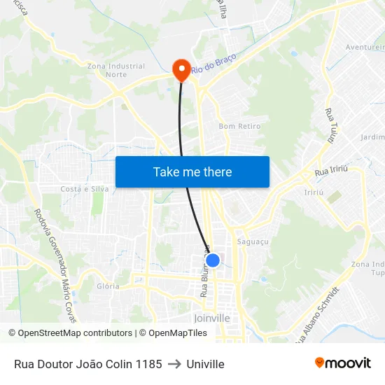 Rua Doutor João Colin 1185 to Univille map
