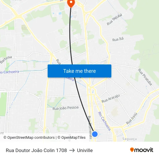 Rua Doutor João Colin 1708 to Univille map