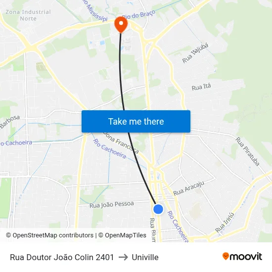 Rua Doutor João Colin 2401 to Univille map