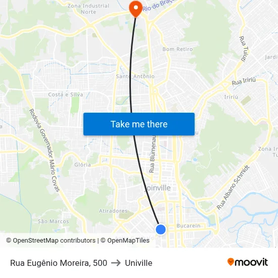 Rua Eugênio Moreira, 500 to Univille map