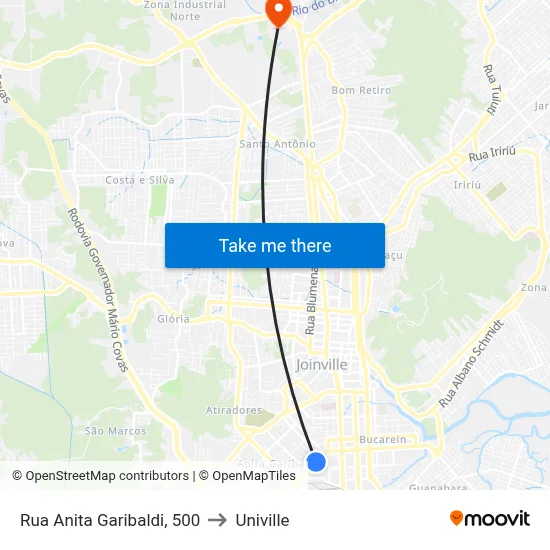 Rua Anita Garibaldi, 500 to Univille map