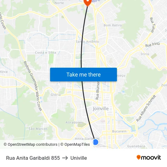 Rua Anita Garibaldi 855 to Univille map