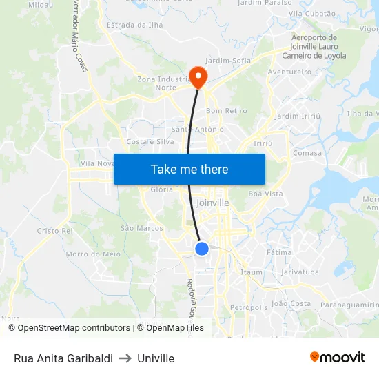 Rua Anita Garibaldi to Univille map