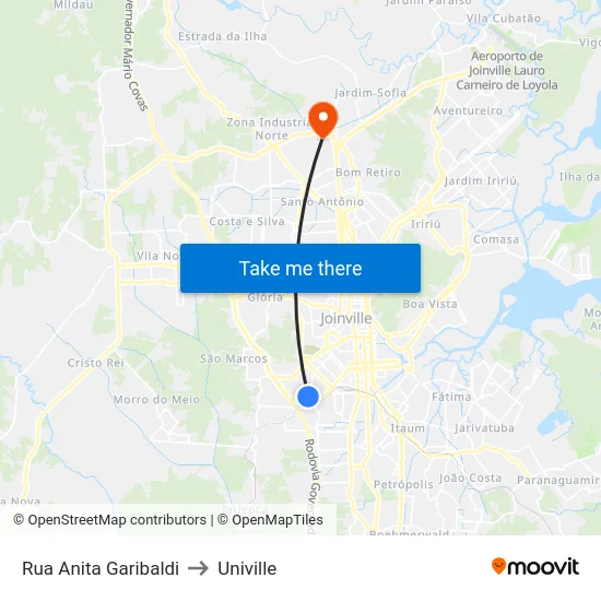 Rua Anita Garibaldi to Univille map