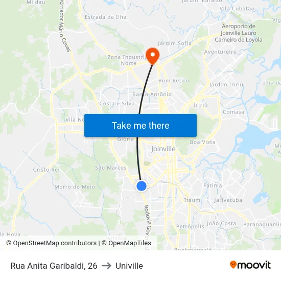 Rua Anita Garibaldi, 26 to Univille map