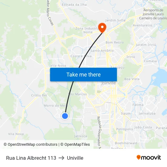 Rua Lina Albrecht 113 to Univille map