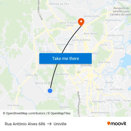 Rua Antônio Alves 686 to Univille map