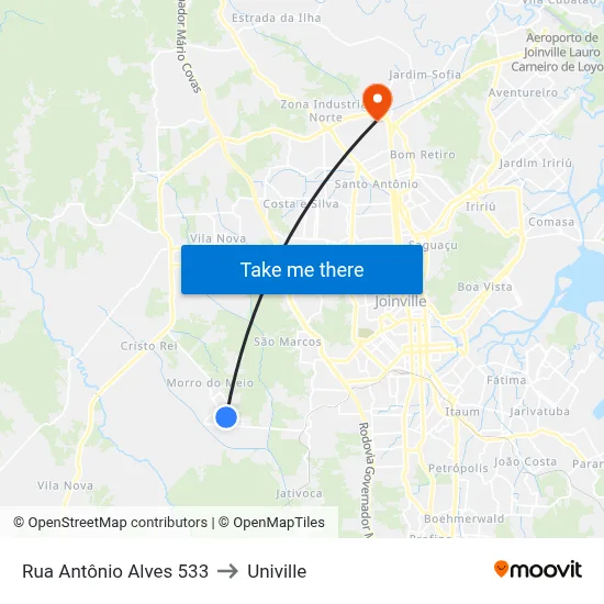 Rua Antônio Alves 533 to Univille map