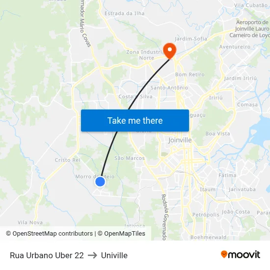 Rua Urbano Uber 22 to Univille map