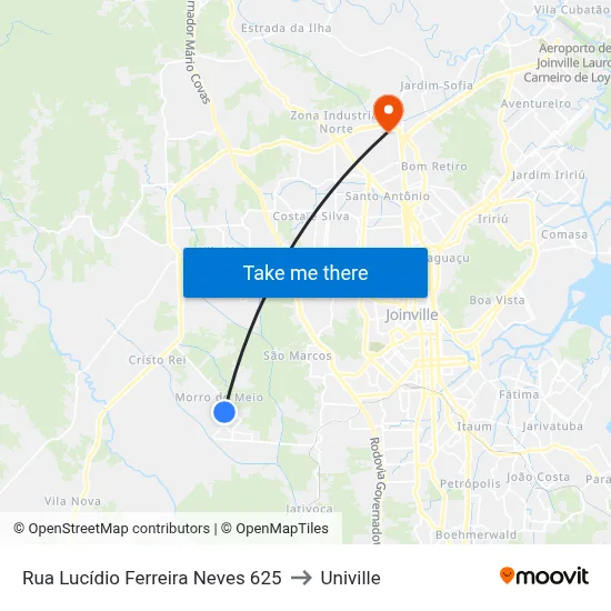 Rua Lucídio Ferreira Neves 625 to Univille map
