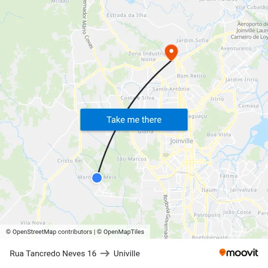 Rua Tancredo Neves 16 to Univille map