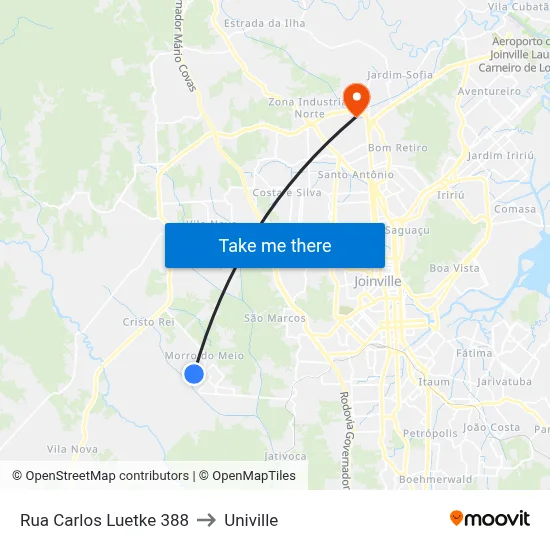 Rua Carlos Luetke 388 to Univille map