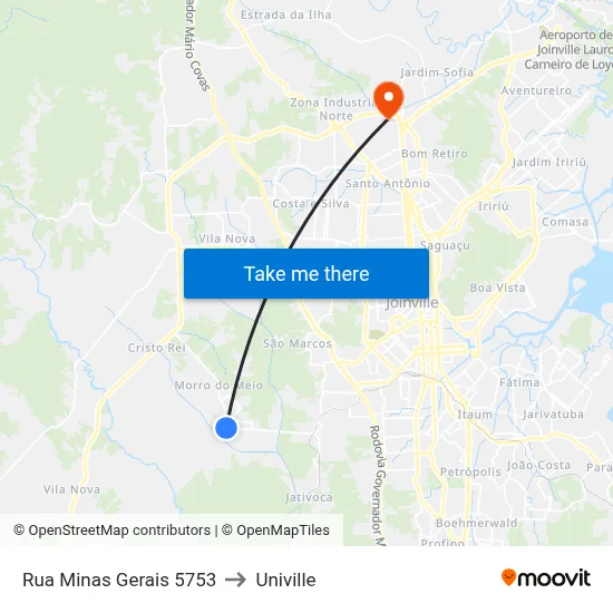 Rua Minas Gerais 5753 to Univille map
