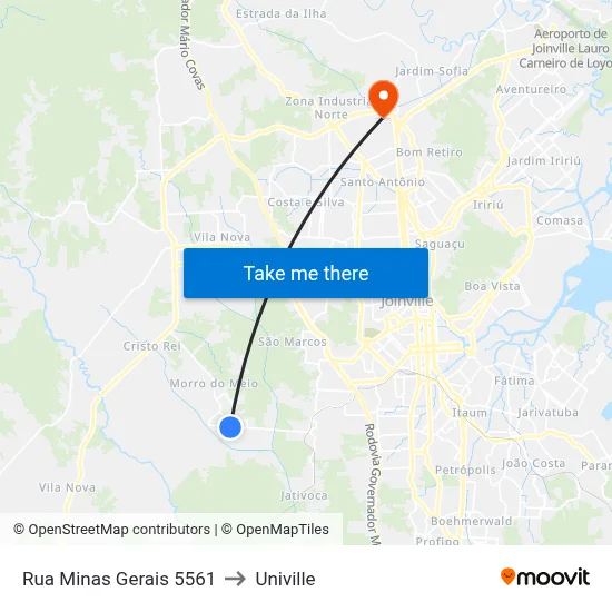 Rua Minas Gerais 5561 to Univille map