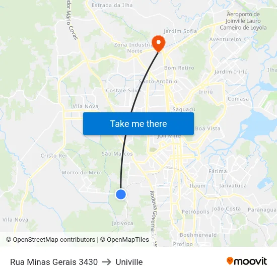Rua Minas Gerais 3430 to Univille map