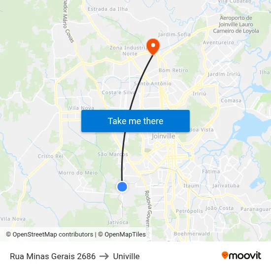 Rua Minas Gerais 2686 to Univille map