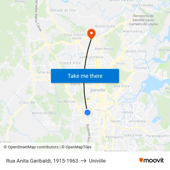 Rua Anita Garibaldi, 1915-1963 to Univille map