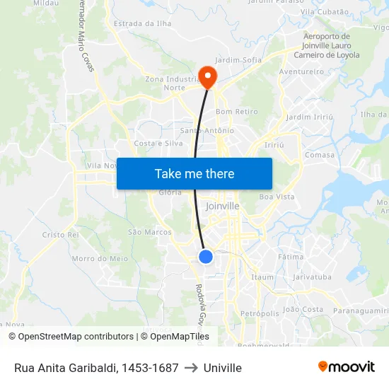 Rua Anita Garibaldi, 1453-1687 to Univille map