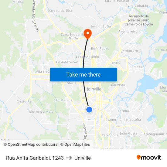 Rua Anita Garibaldi, 1243 to Univille map