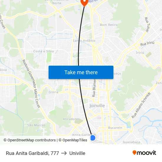 Rua Anita Garibaldi, 777 to Univille map