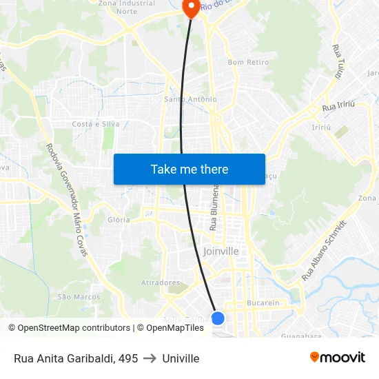 Rua Anita Garibaldi, 495 to Univille map