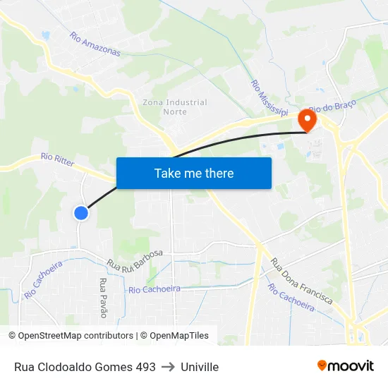 Rua Clodoaldo Gomes 493 to Univille map