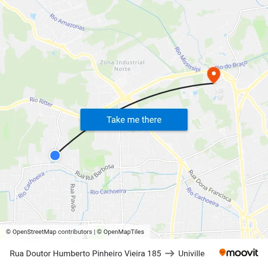 Rua Doutor Humberto Pinheiro Vieira 185 to Univille map