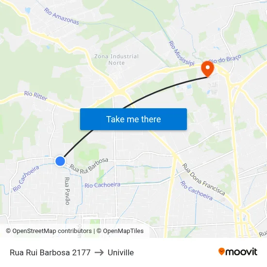 Rua Rui Barbosa 2177 to Univille map
