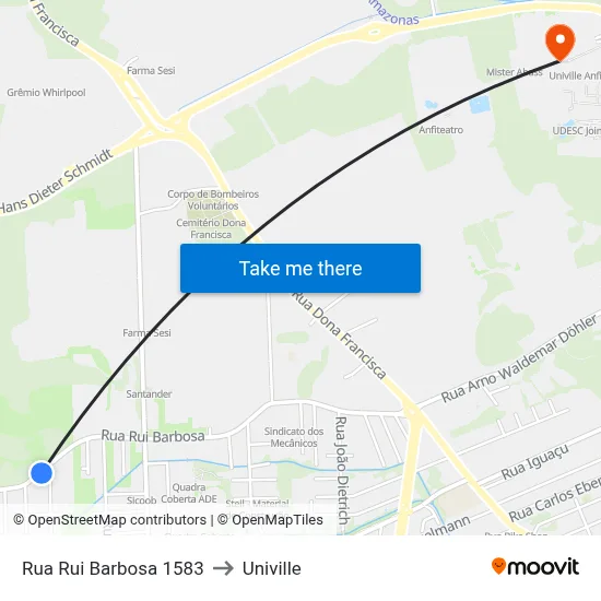 Rua Rui Barbosa 1583 to Univille map