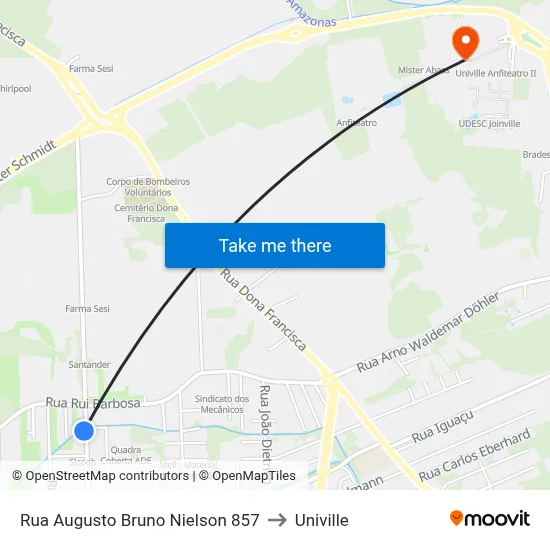 Rua Augusto Bruno Nielson 857 to Univille map